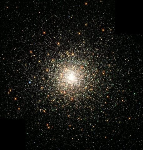 A close-up photo of the bright center of a star cluster. A close-up photo of the bright center of a star cluster.