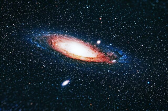 blue and red galaxy illustration