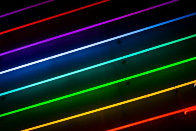 green, orange, red, blue, and purple striped lights