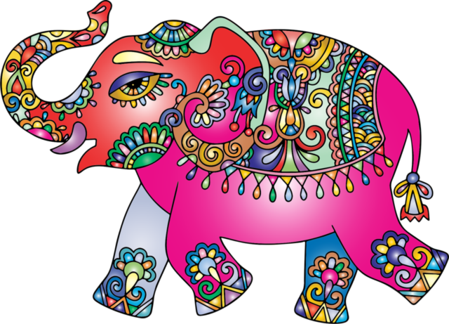 elephant, pachyderm, nature, animal, decorative, ornamental, floral, abstract, colorful, prismatic, chromatic