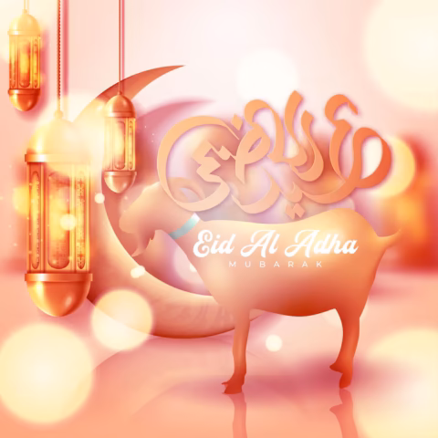 arabic calligraphy text eid mubarak celebration muslim community festival eid al adha greeting card with sacrificial sheep crescent cloudy night background vector illustration arabic calligraphy text eid mubarak celebration muslim community festival eid al adha greeting card with sacrificial sheep crescent cloudy night background vector illustration