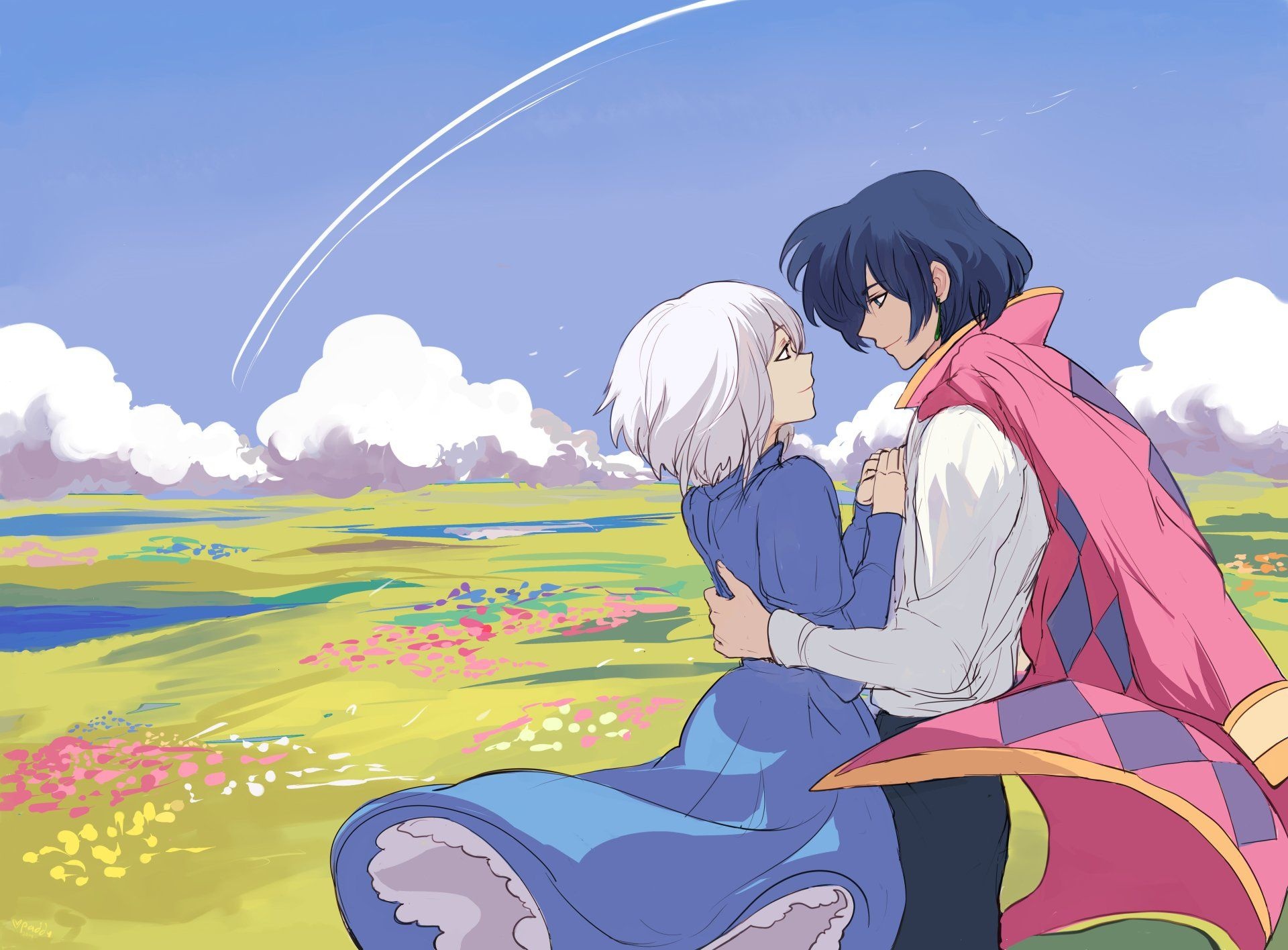 Howl and Sophie featured in a high-definition anime background