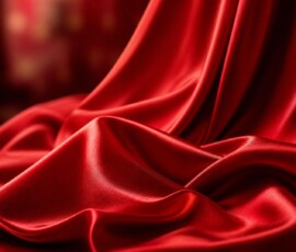Red silk fabric with smooth luxurious texture, flowing elegant red silk material with soft sheen and draping folds