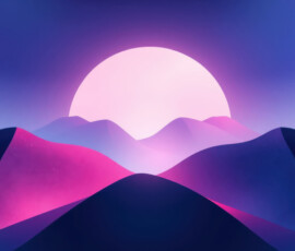 minimalist sunrise purple mountains and a glowing white moon